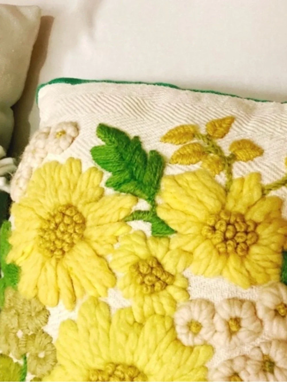 Vintage Cottagecore Chunky Crochet Crewel Floral Throw Pillow